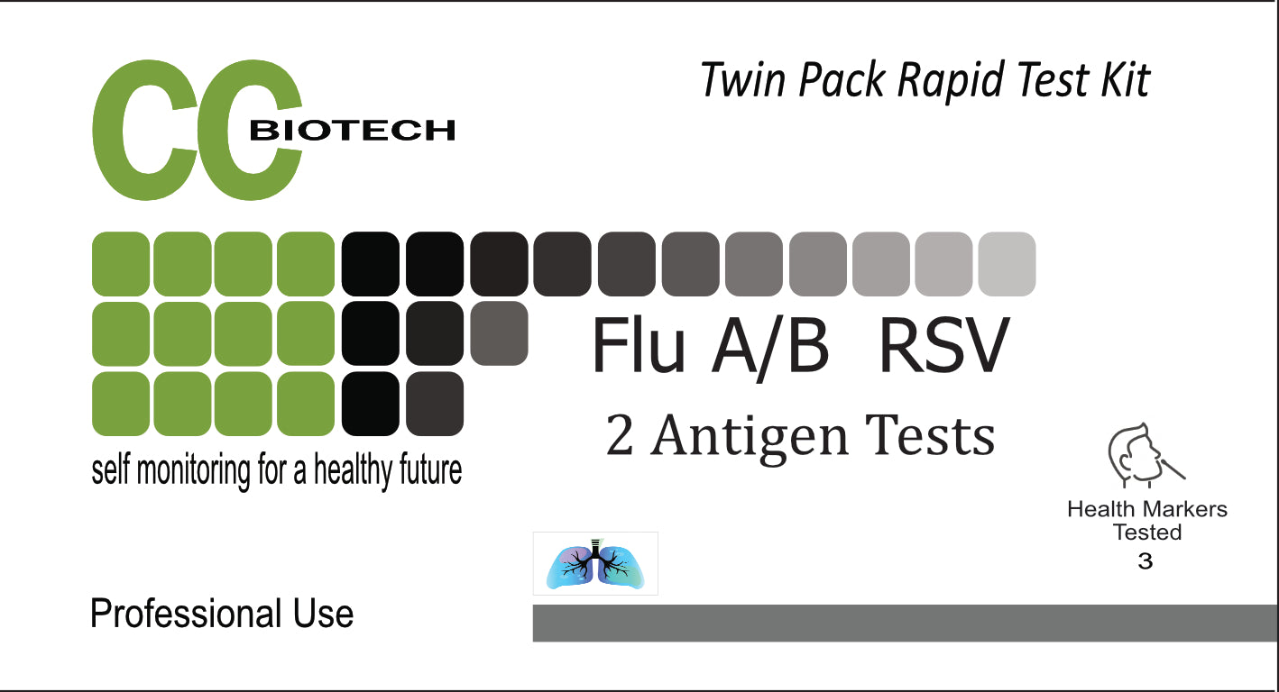 Twin Pack 3 in 1 Test Kit for Influenza Flu A and B, RSV. 2 tests